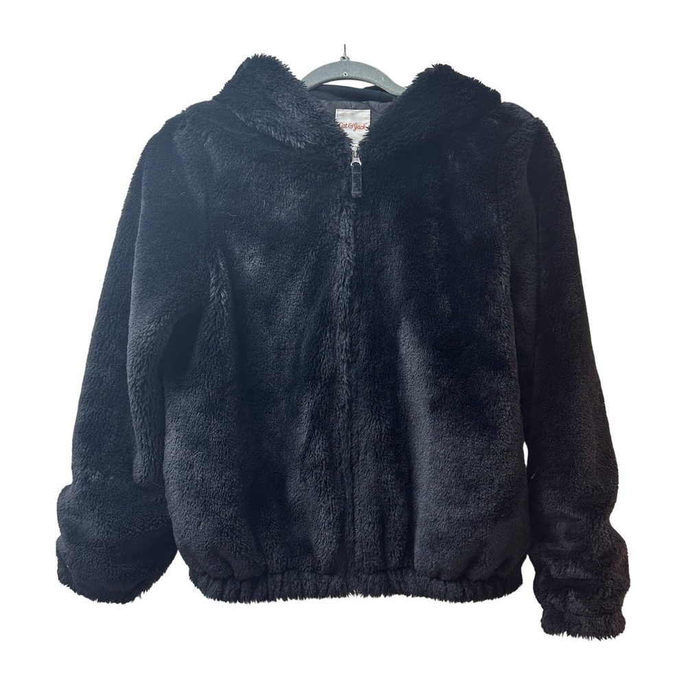 Cat & Jack Black Faux Fur Hooded Zip Up Jacket Size Youth XL - Picture 2 of 11